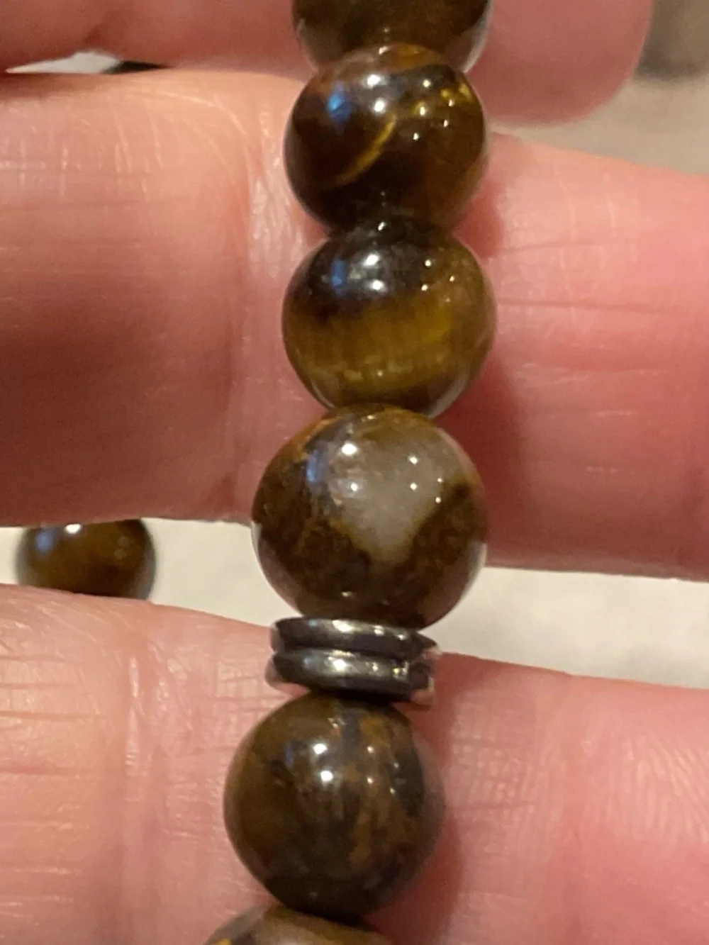 Tiger's Eye Beaded Stretch Bracelet Black Stone Cross Brown Gold